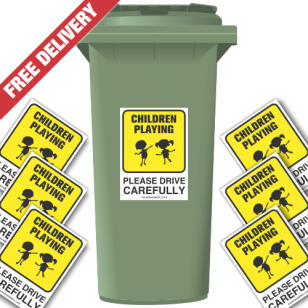 Children Playing Please Drive Slowly Speed Reduction Wheelie Bin Stickers